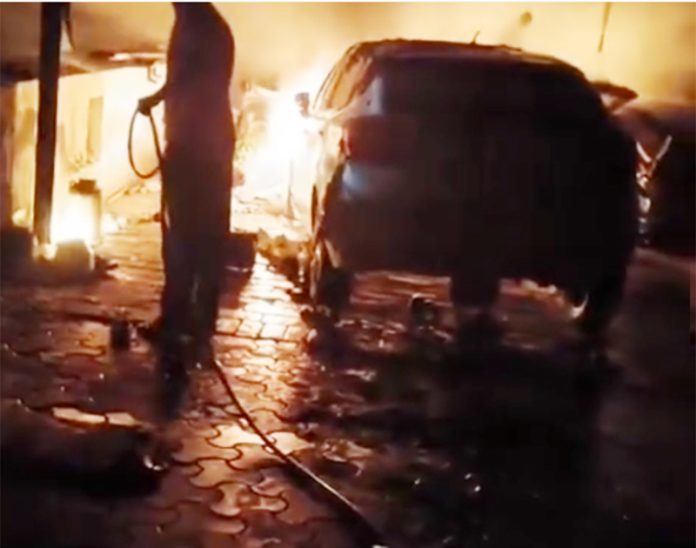 A drone crashed into a house causing a blast that sparked the blaze in Ferozepur.