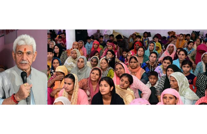 LG Manoj Sinha addressing the border migrants on Monday.