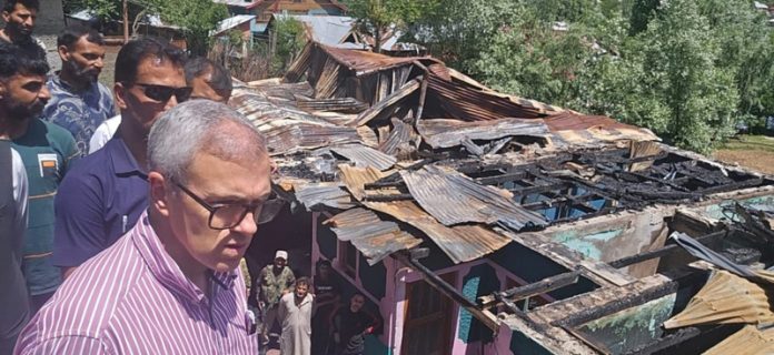 CM Omar Abdullah assessing damage caused by Pak shelling at Tanghdar along LoC on Tuesday. CM Omar Abdullah assessing damage caused by Pak shelling at Tanghdar along LoC on Tuesday.