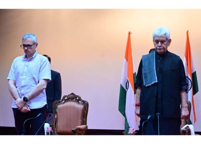 LG and CM observing two-minute silence in memory of civilians killed in Pahalgam terror attack. LG and CM observing two-minute silence in memory of civilians killed in Pahalgam terror attack.