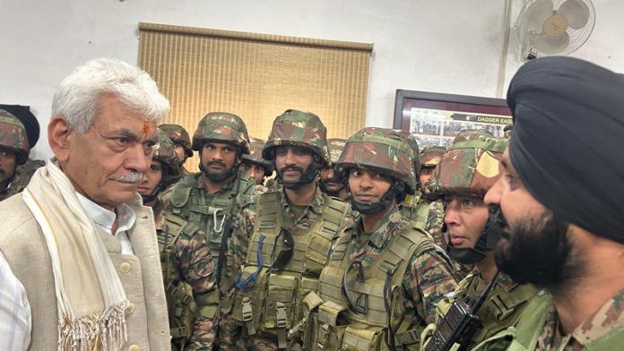 LG Manoj Sinha meeting Army soldiers in Uri on Friday. Another pic on page 4. LG Manoj Sinha meeting Army soldiers in Uri on Friday. Another pic on page 4.