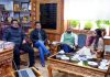 CEC Tashi Gyalson chairing a meeting in Leh on Friday.