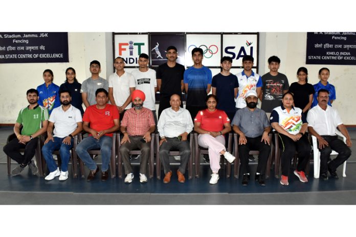 J&K fencing team for 7th Khelo India Youth Games posing with coaches and selectors. J&K fencing team for 7th Khelo India Youth Games posing with coaches and selectors.