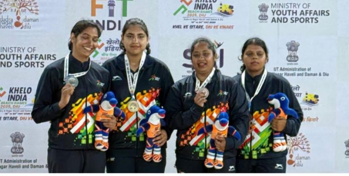 J&K players posing with medals at Diu. J&K players posing with medals at Diu.