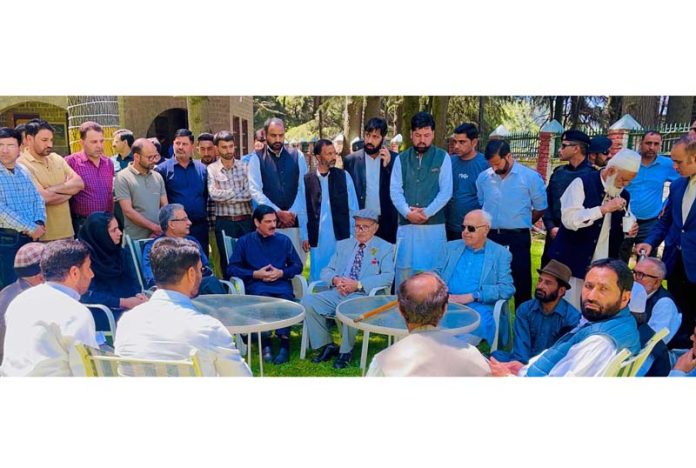 Dr Farooq Abdullah meeting with people at Kralpora area of Kupwara on Thursday.