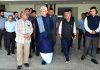 LG Manoj Sinha during inspection of the construction work on Monday.