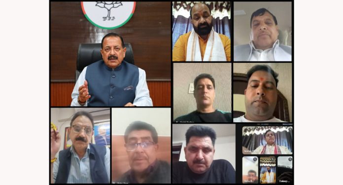 Union Minister Dr Jitendra Singh holding a constituency-level meeting via video conferencing on Saturday. Union Minister Dr Jitendra Singh holding a constituency-level meeting via video conferencing on Saturday.
