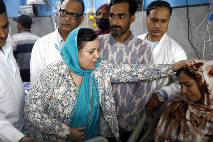 Minister Sakeena Itoo meeting with the victim at hospital on Friday.