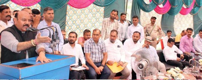 DyCM Surinder Choudhary during a public outreach camp in Nowshera on Wednesday.