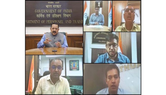 Union Minister Dr Jitendra Singh holding a review meeting with administrative teams of the affected districts of Jammu division, on Thursday.