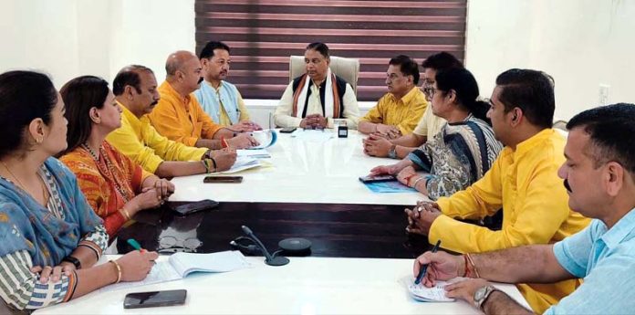 BJP leaders during a meeting at party Headquarters Jammu on Thursday.