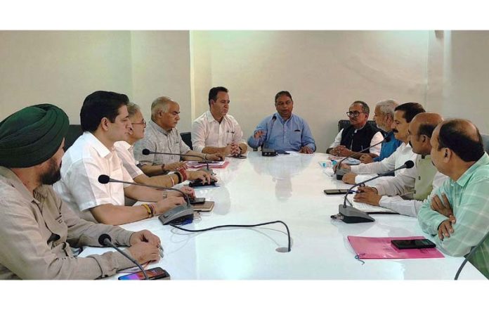 BJP leaders during a meeting at party headquarters Jammu on Wednesday.