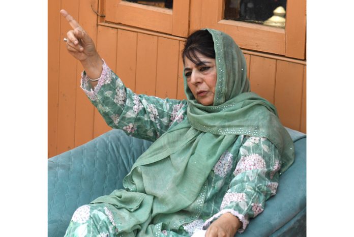 PDP president Mehbooba Mufti addressing a press conference in Srinagar. -Excelsior/Shakeel PDP president Mehbooba Mufti addressing a press conference in Srinagar. -Excelsior/Shakeel