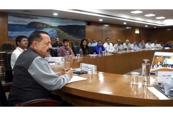 Union Minister Dr Jitendra Singh holding a high-level joint meeting to review security preparedness of technical and scientific installations across the country, on Saturday.