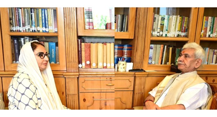 Dr Darakhshan Andrabi, Chairperson J&K Waqf Board meeting with LG on Friday.