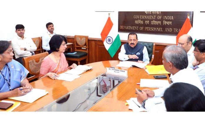 Union Minister Dr Jitendra Singh chairing a high-level joint meeting of the Department of Personnel & Training (DoPT) with Secretaries of different other Ministries at North Block, New Delhi on Thursday. Union Minister Dr Jitendra Singh chairing a high-level joint meeting of the Department of Personnel & Training (DoPT) with Secretaries of different other Ministries at North Block, New Delhi on Thursday.