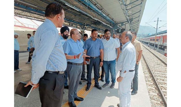 DRM Jammu Division and others inspecting Mata Vaishno Devi Katra Railway Station on Thursday.