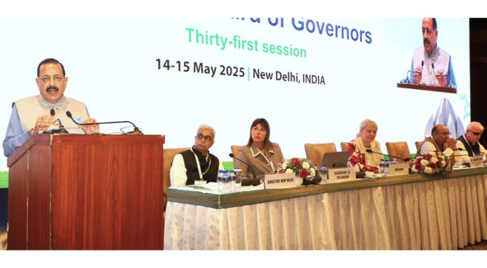 Union Minister Dr Jitendra Singh addressing the “International Centre for Genetic Engineering and Biotechnology” (ICGEB) Board Meeting of Governors at New Delhi on Wednesday. 