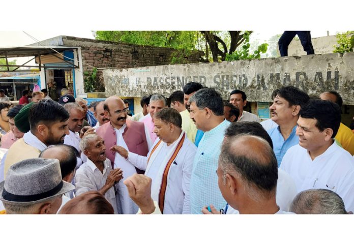 BJP leaders interacting with shelling victims in border belt of Akhnoor on Sunday BJP leaders interacting with shelling victims in border belt of Akhnoor on Sunday