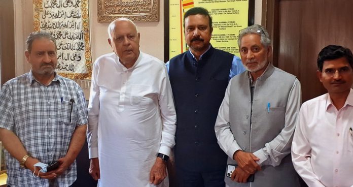 NC president Dr Farooq Abdullah meeting party leaders. NC president Dr Farooq Abdullah meeting party leaders.