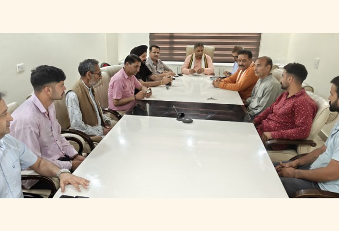 BJP state president, Sat Sharma interacting with a delegation in Jammu on Tuesday.