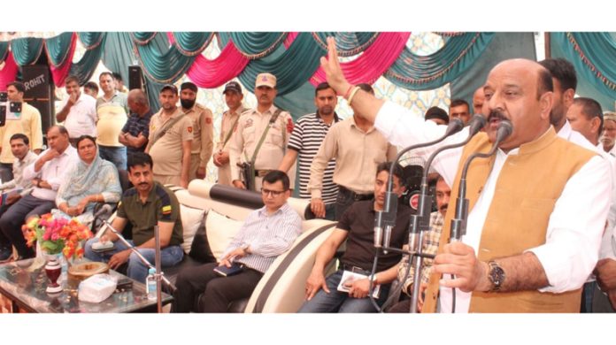 DyCM Surinder Choudhary addressing a public outreach programme on Thursday.