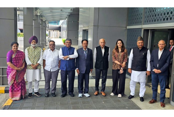 MP Gulam Ali Khatana with other members of the all-party delegation before departure to eight countries.