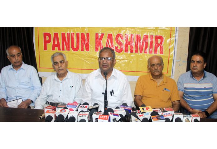 PK leaders at a press conference at Jammu on Saturday. -Excelsior/ Rakesh