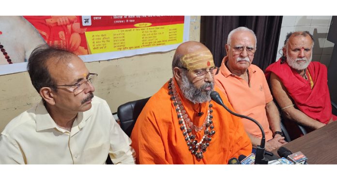 Swami Nirmal Swaroop addressing press conference at Jammu on Thursday. Swami Nirmal Swaroop addressing press conference at Jammu on Thursday.