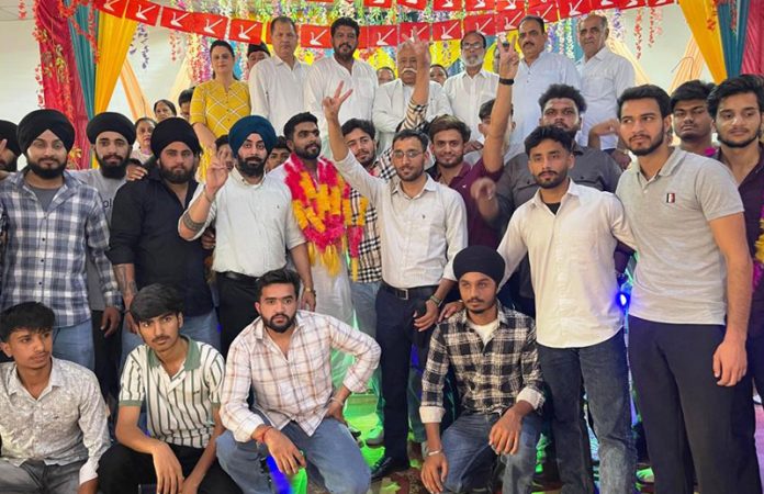 Senior NC leader Ajay Kumar Sadhotra with NCSU office bearers of Bishnah and new entrants at Khour Bhau.