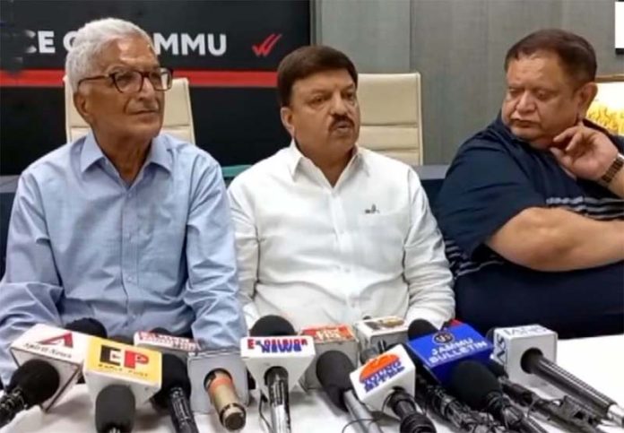 Arun Gupta president of JCCI Jammu talking to media persons on Friday.