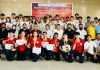 Athletes posing with certificates during closing ceremony of 7th District Jammu Kalarippayattu Championship 2025 at Jammu.