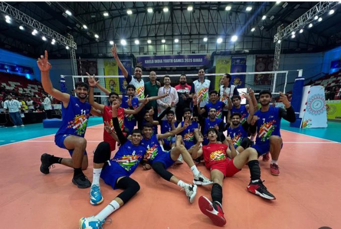 J&K Volleyball team posing after defeating Manipur in semi-final. J&K Volleyball team posing after defeating Manipur in semi-final.