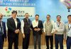 Dignitaries from J&K Bank with entrepreneur Mudasir Hussain Naqshbandi during a felicitation event in Srinagar.