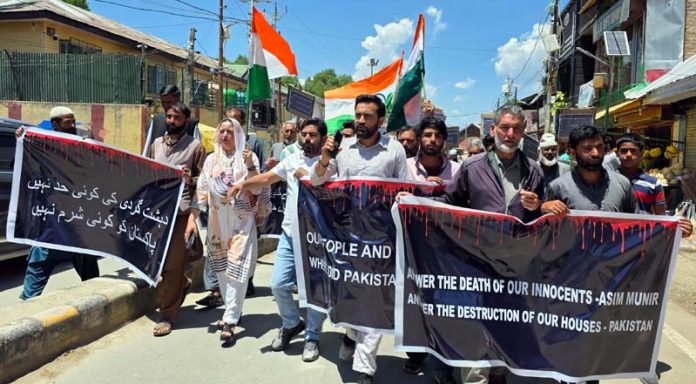 Protestors staging a protest in Kupwara on Thursday.