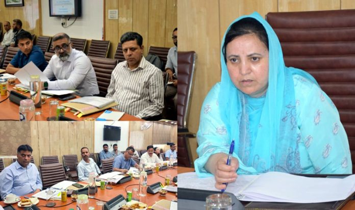 Minister Sakeena Itoo chairing a meeting at Civil Secretariat Srinagar on Tuesday.