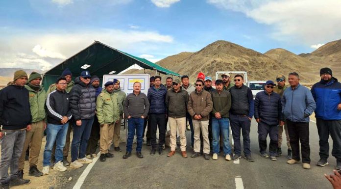 Dr Pawan Kotwal posing along with others during tour to Nyoma Subdivision in Ladakh.