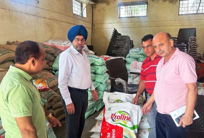 Director Agriculture Arvind Singh Reen inspecting seed store in border area on Sunday.