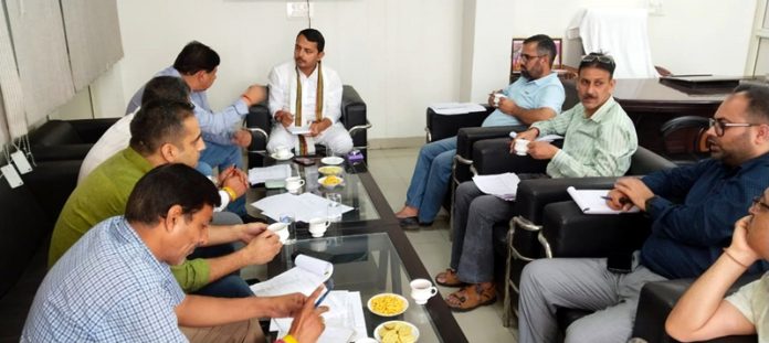 MLA R S Pathania chairing a meeting in Udhampur on Tuesday.