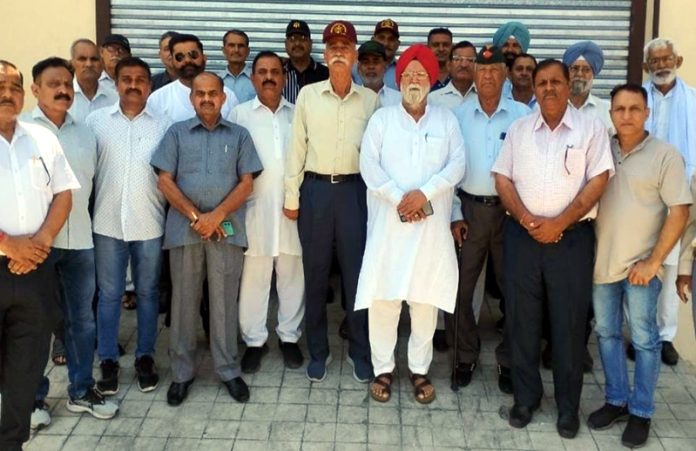 Ex-Servicemen during monthly meeting in Akhnoor on Monday.