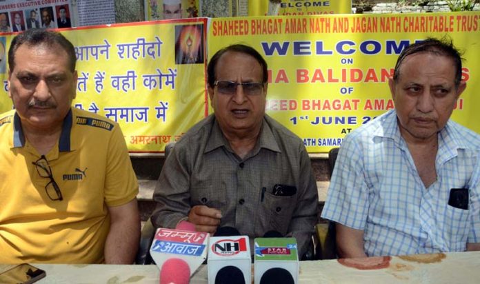 Surinder Bhagat, chairman Shaheed Bhagat Amarnath Trust addressing a press conference at Jammu on Friday. Surinder Bhagat, chairman Shaheed Bhagat Amarnath Trust addressing a press conference at Jammu on Friday.
