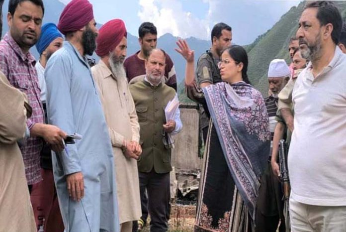 DC Kupwara Ayushi Sudan during visit to Karnah area on Sunday.