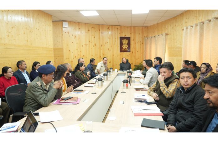 Chief Secretary Dr Pawan Kotwal chairing a meeting in Leh. Chief Secretary Dr Pawan Kotwal chairing a meeting in Leh.