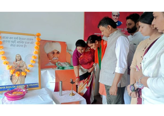 Priya Sethi lighting ceremonial lamp at an event to commemorate 300th birth anniversary of Ahilyabai Holkar. Priya Sethi lighting ceremonial lamp at an event to commemorate 300th birth anniversary of Ahilyabai Holkar.