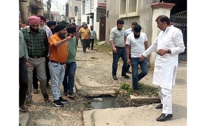MLA Jammu West, Arvind Gupta during tour of Gole Gujral on Thursday.