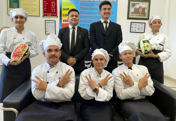 Chefs at Food Craft Institute posing for a group photograph in Jammu. Chefs at Food Craft Institute posing for a group photograph in Jammu.