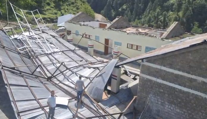 Roof top of Govt School uprooted in Mandi area of Poonch. -Excelsior/Waseem