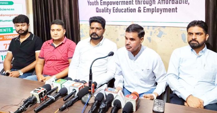 Campus Director of BFGI talking to media persons at Jammu on Friday.