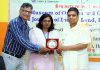 Acharya Balakrishna felicitating guests during an event held on Tuesday.