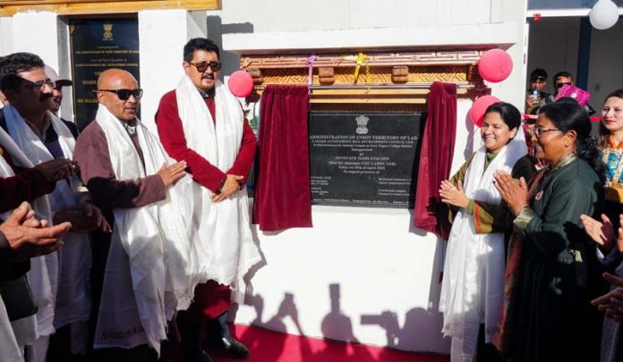 CEC LAHDC, Leh Tashi Gyalson inaugurating pre fabricated campus of GDC Khaltse on Wednesday.